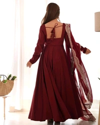 GabaTimes  PURE ROMANSILK CHANDERI FABRIC FULLY FLAIR ANARKALI WITH DUPPTA SET PENT READY TO WEAR - Maroon, S