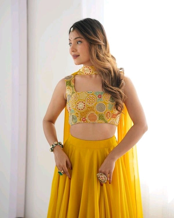 GabaTimes  Designer Fully Stitched Lehenga  - Xs, Yellow