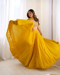 GabaTimes  Designer Fully Stitched Lehenga  - Xs, Yellow