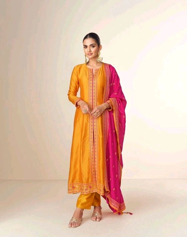 GabaTimes  Designer Anarkali Suit Set  - Orange, L