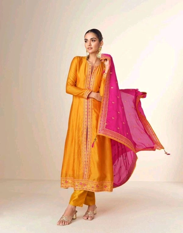 GabaTimes  Designer Anarkali Suit Set  - Orange, L