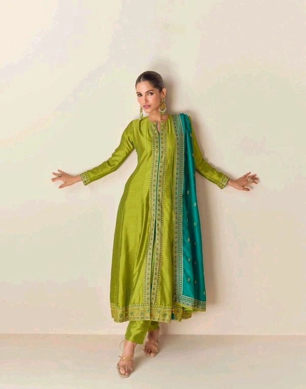 GabaTimes  Designer Anarkali Suit Set  - Mehndi, M