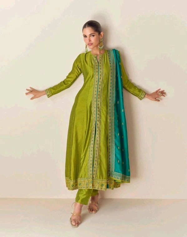 GabaTimes  Designer Anarkali Suit Set  - Mehndi, M