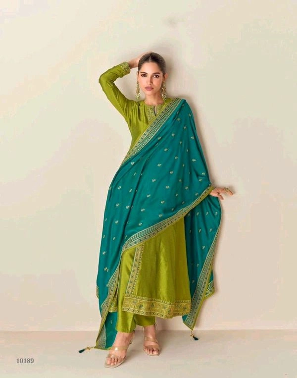 GabaTimes  Designer Anarkali Suit Set  - Mehndi, M