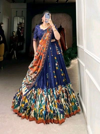 GabaTimes  New Designer Lehenga Collection  - Navy Blue, Unstitched Blouse, Blouse Size (Xs)