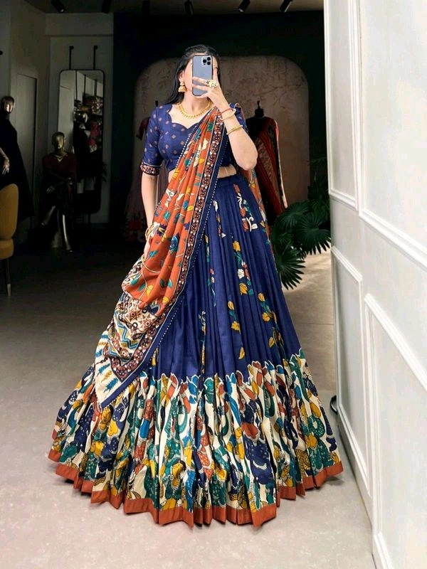 GabaTimes  New Designer Lehenga Collection  - Navy Blue, Unstitched Blouse, Blouse Size (Xs)
