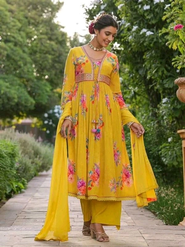 GabaTimes  Designer Anarkali Suit Set Collection  - Yellow, Xl