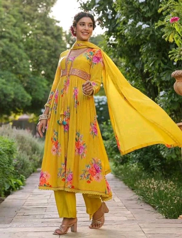 GabaTimes  Designer Anarkali Suit Set Collection  - Yellow, Xl