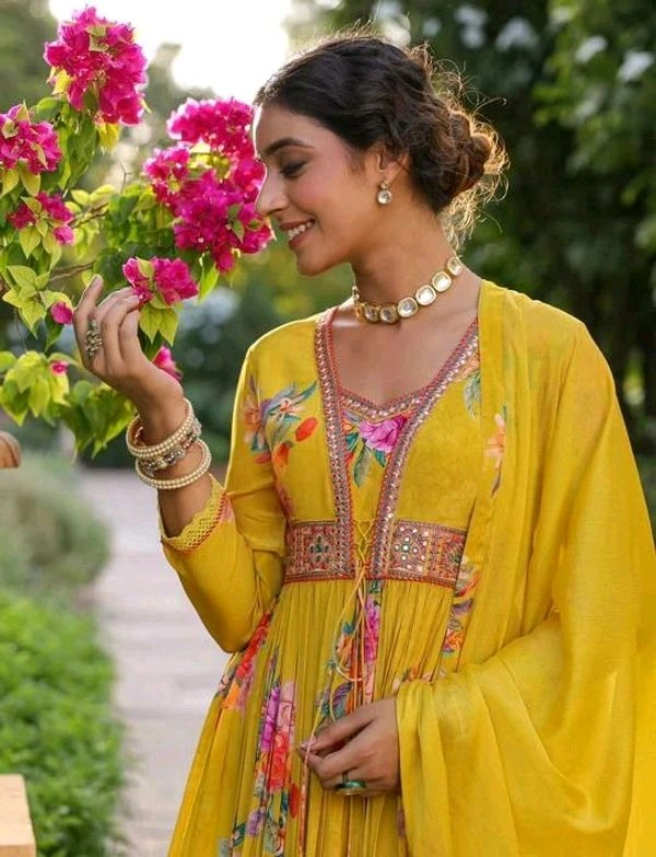 GabaTimes  Designer Anarkali Suit Set Collection  - Yellow, Xl