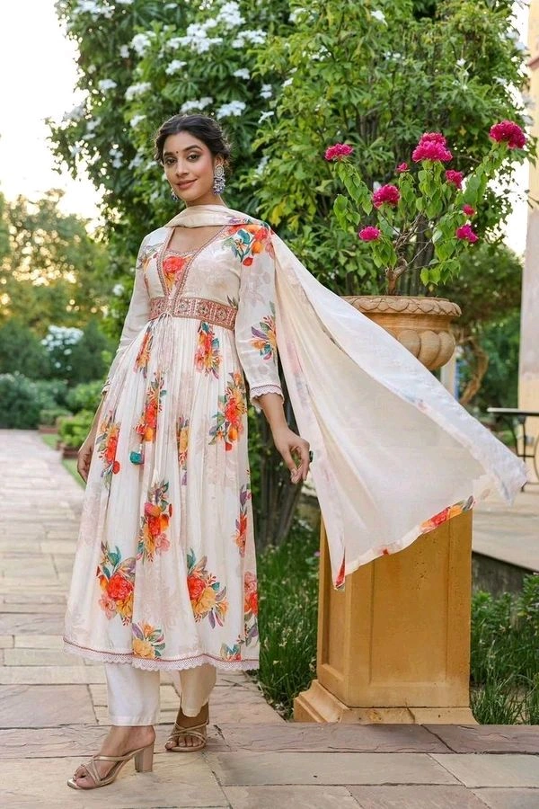 GabaTimes  Designer Anarkali Suit Set Collection  - White, Xl
