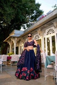 GabaTimes  Designer Lehengas  - Navy Blue, Blouse Size (Xs), Unstitched Blouse