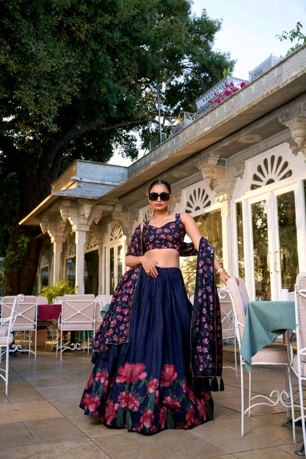 GabaTimes  Designer Lehengas  - Navy Blue, Blouse Size (Xs), Unstitched Blouse