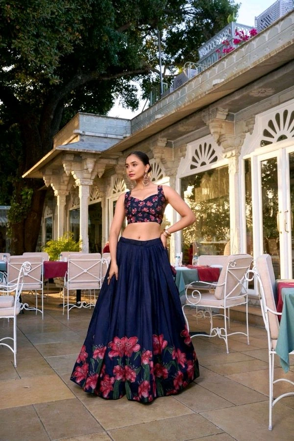 GabaTimes  Designer Lehengas  - Navy Blue, Blouse Size (Xl), Stitched Blouse