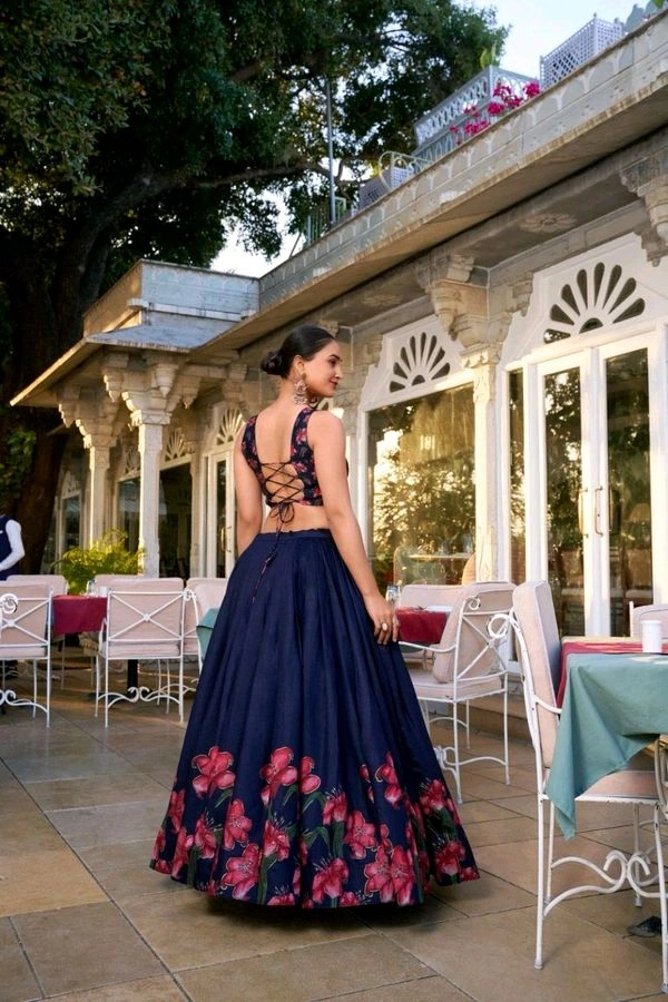 GabaTimes  Designer Lehengas  - Navy Blue, Blouse Size (Xl), Stitched Blouse