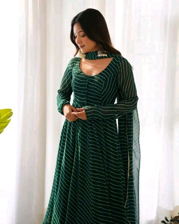 GabaTimes  Anarkali Suit Set  - Bottal green