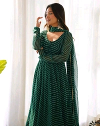 GabaTimes  Anarkali Suit Set  - Bottal green