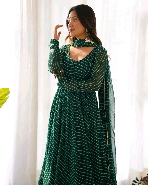 GabaTimes  Anarkali Suit Set  - Bottal green