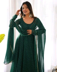 GabaTimes  Anarkali Suit Set  - Bottal green