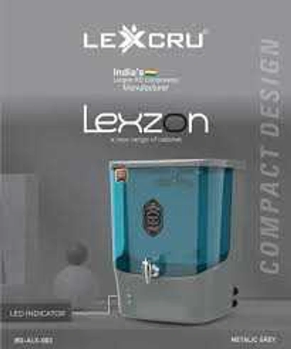 Lexzon RO Water purifiers With Alkaline + Ro + Tds  Fully automatic LED indicator Capacity 15 Ltr - Aqua Grey