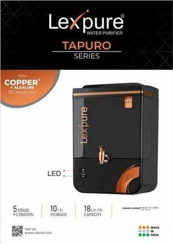 LEXPURE Imported Tapuro Series Water Furifire  Copper Ro with Magnesium - Black