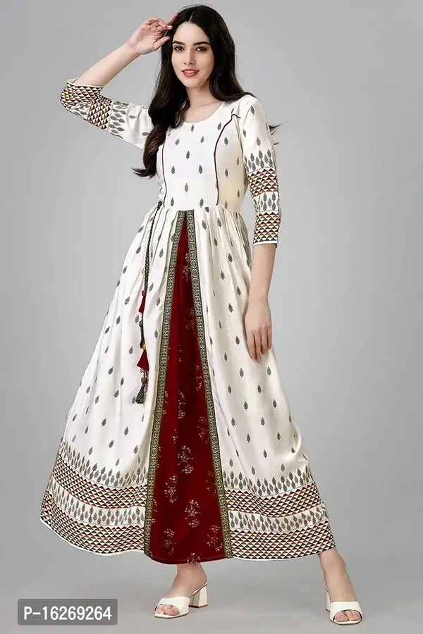 Stylish A-Line Wine Embroidered Rayon Kurta For Women  - S