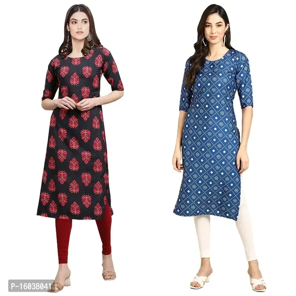Stylish Crepe Printed Straight Kurta For Women-Pack Of 2 - S