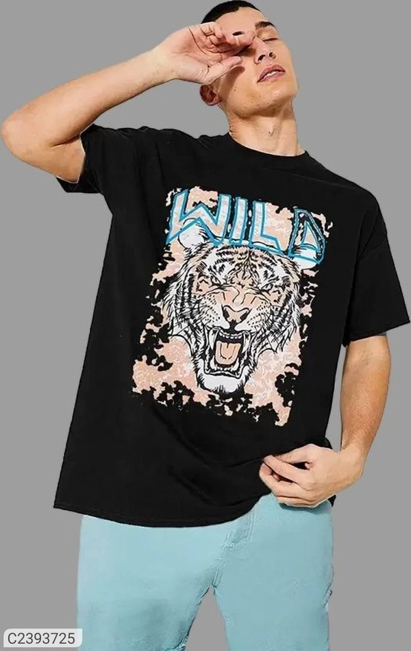 Leotude Men's Printed Loose Fit Half Sleeve T-shirt - Black, M