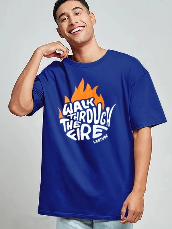 Leotude Men's Printed Loose Fit Half Sleeve T-shirt - Blue, XXL