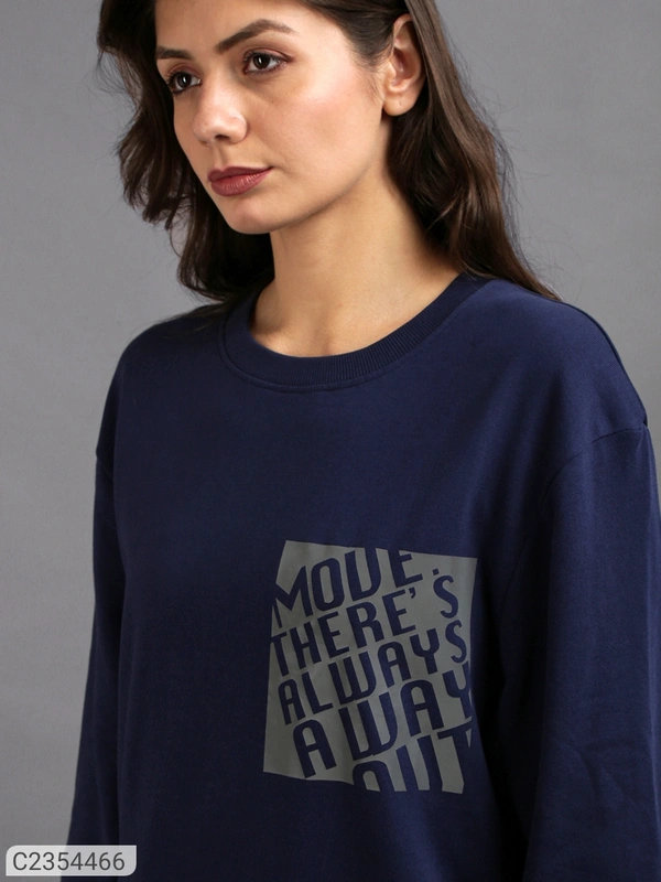 Ur Gear UrGear Women's Printed Round Neck Full Sleeve Casual T-shirt  - Navy Blue, S