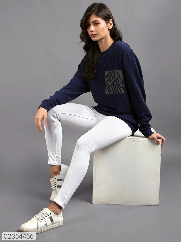 Ur Gear UrGear Women's Printed Round Neck Full Sleeve Casual T-shirt  - Navy Blue, L