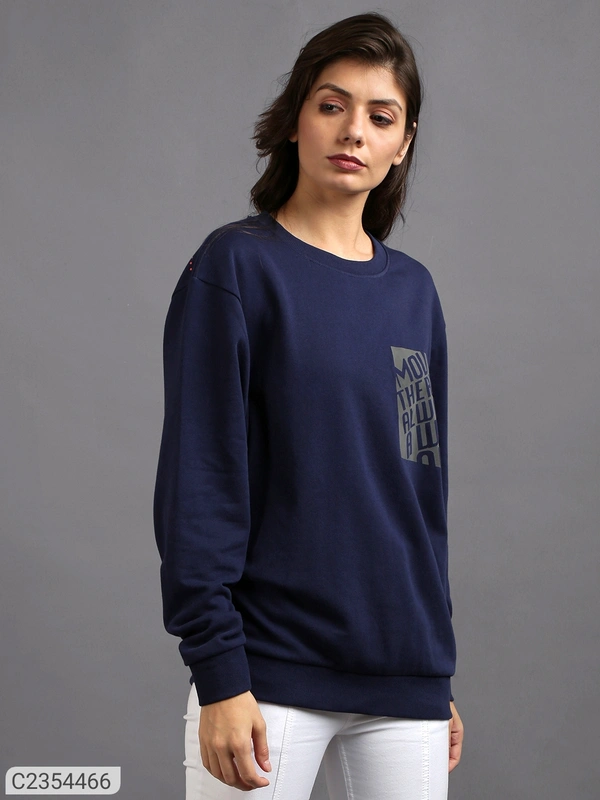 Ur Gear UrGear Women's Printed Round Neck Full Sleeve Casual T-shirt  - Navy Blue, L