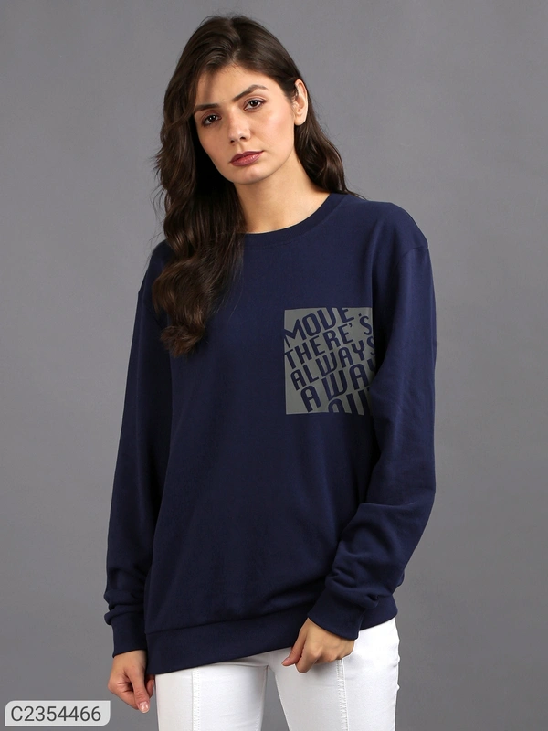 Ur Gear UrGear Women's Printed Round Neck Full Sleeve Casual T-shirt  - Navy Blue, XXL