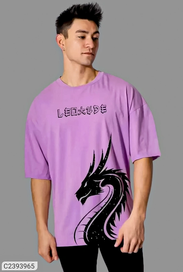 Leotude Men's Printed Loose Fit Half Sleeve T-shirt - Mauve, M