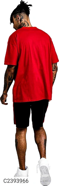 Leotude Men's Printed Loose Fit Half Sleeve T-shirt - Red, S