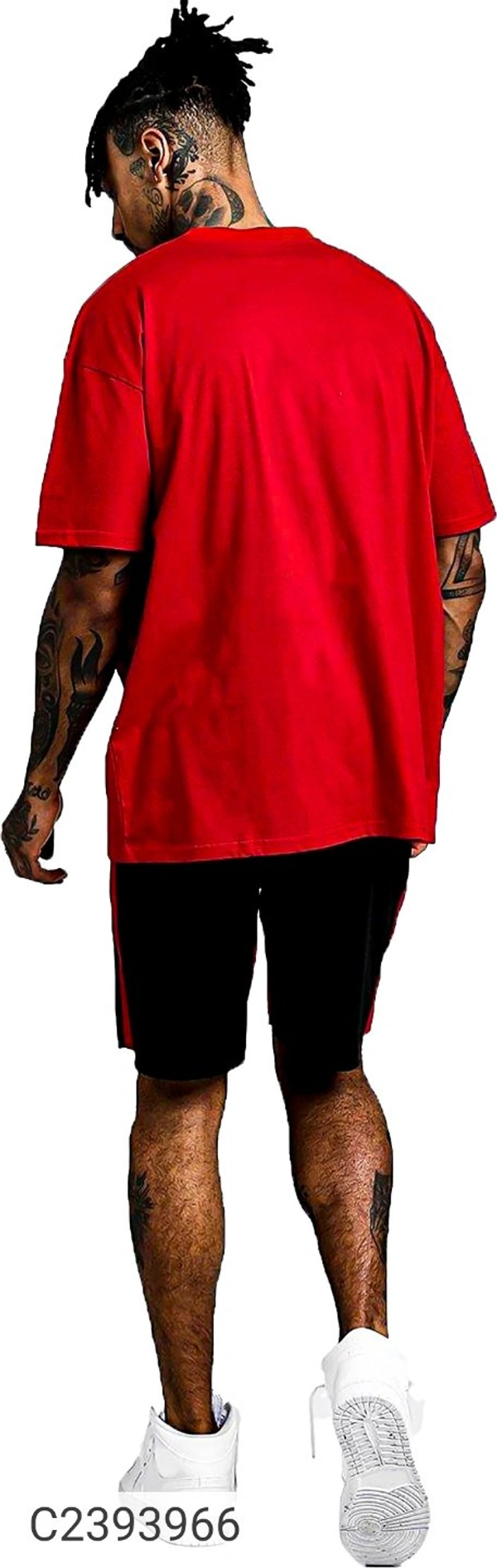 Leotude Men's Printed Loose Fit Half Sleeve T-shirt - Red, S
