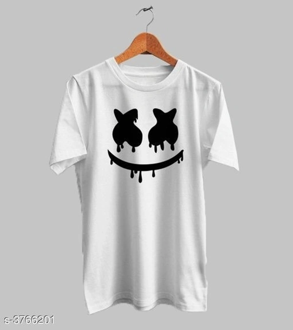 Men's Fancy Polyester White Marshmallow Printed Round Neck Regular Fit Half Sleeve Regular Fit Casual Wear T-Shirt - White, L
