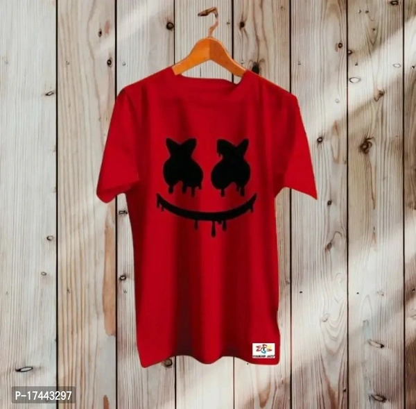 Men's Fancy Polyester White Marshmallow Printed Round Neck Regular Fit Half Sleeve Regular Fit Casual Wear T-Shirt - Red, L