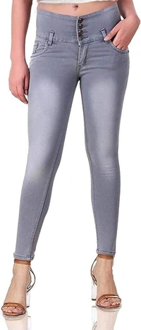 FASHIONABLE EXCLUSIVE WOMENS JEANS FOUR BUTTON GREY - 34