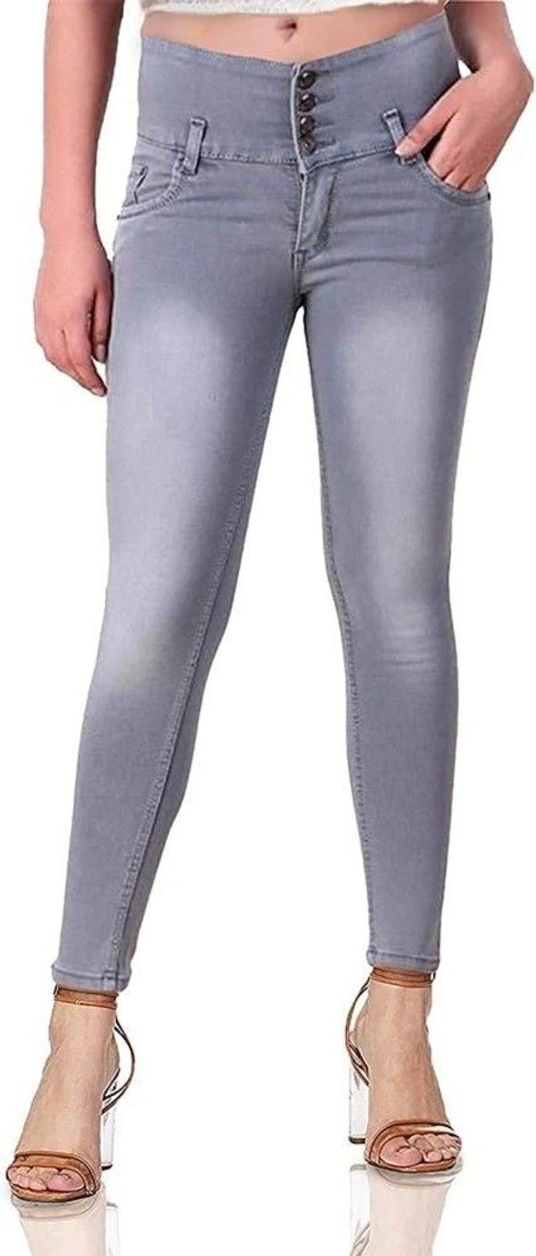 FASHIONABLE EXCLUSIVE WOMENS JEANS FOUR BUTTON GREY - 34