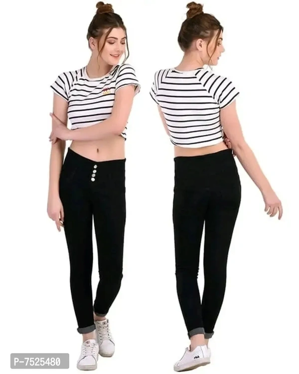 FASHIONABLE EXCLUSIVE WOMENS JEANS FOUR BUTTON BLACK  - Black, 28