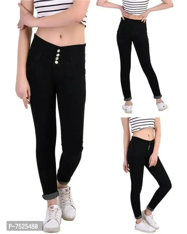 FASHIONABLE EXCLUSIVE WOMENS JEANS FOUR BUTTON BLACK  - Black, 34