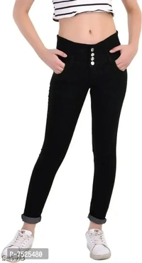 FASHIONABLE EXCLUSIVE WOMENS JEANS FOUR BUTTON BLACK  - Black, 34