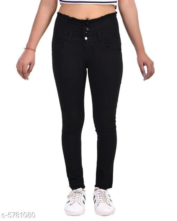 FASHIONABLE EXCLUSIVE WOMENS JEANS FOUR BUTTON BLACK  - Black, 34