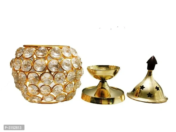 Brass  Crystal Matki Akhand Diya - Crystal Lamp For Puja 5.5 Inch