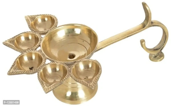 Brass Panch Diya For Puja Small Size Panch Aarti Lamp Pancharti Diya Oil Lamp Panch Mukhi Aarti Deepak Oil Lamp Jyoti Puja Diya Stand Aarti Diya Temple || Puja Diya for Diwali/Navratri