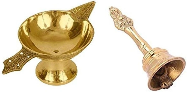 Combo Of Nagpari Head Pooja Puja Bell Ghanti With Akhand Laxmi Deepak Pital Diya Brass  (Multicolor)