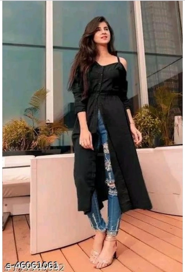 Trendy Fashionable Women Shoulder Cut Kurtis - Black, M