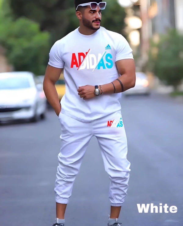 ADIDAS  PREMIUM Quality Half Sleeves Tracksuit Hit Article - White, L