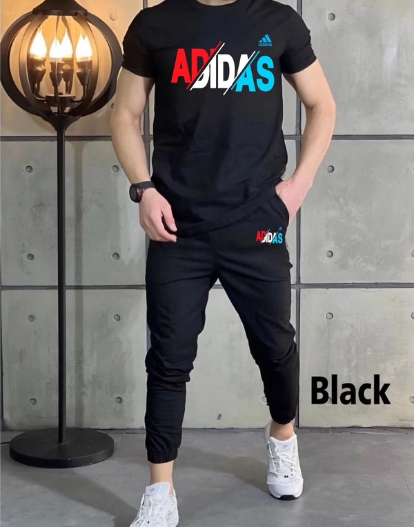 ADIDAS  PREMIUM Quality Half Sleeves Tracksuit Hit Article - Black, XL