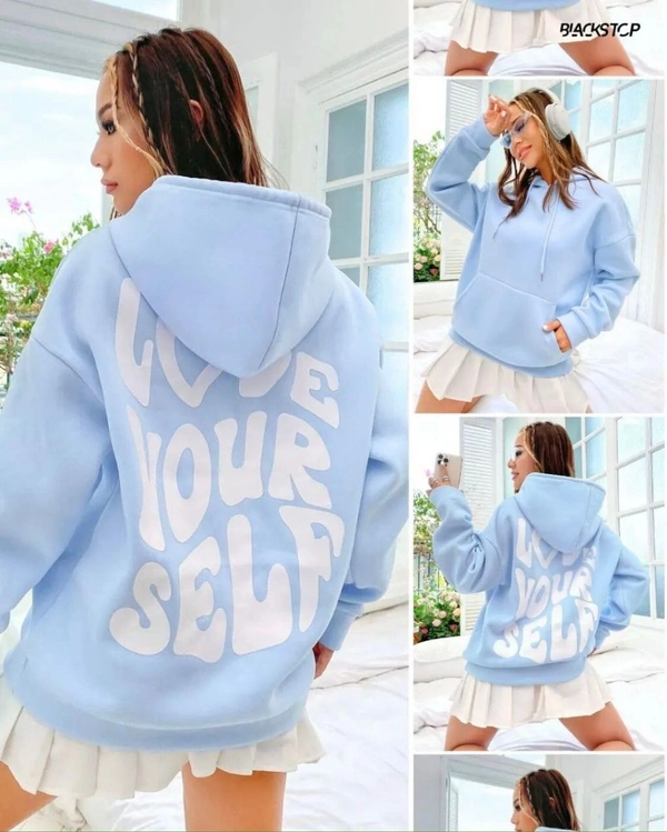 ZARA Branded Hoodie 280-300 GSM with Fleece For Girls  - Turquoise Blue, XXL